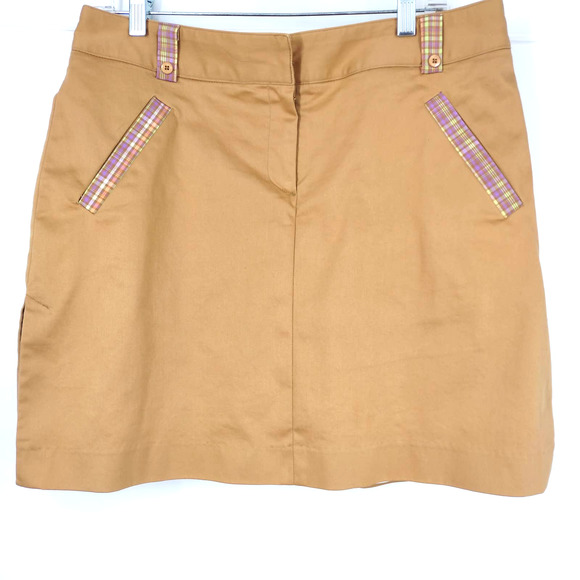 KHAKI PASTEL PLAID GOLF SKORT SIDE PLEAT - Picture 1 of 15